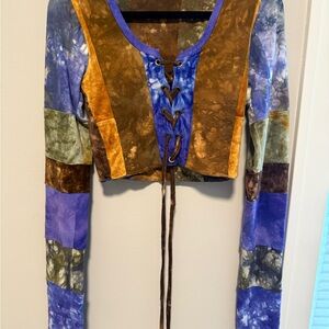 Boho Patchwork Lace-Up Crop Top